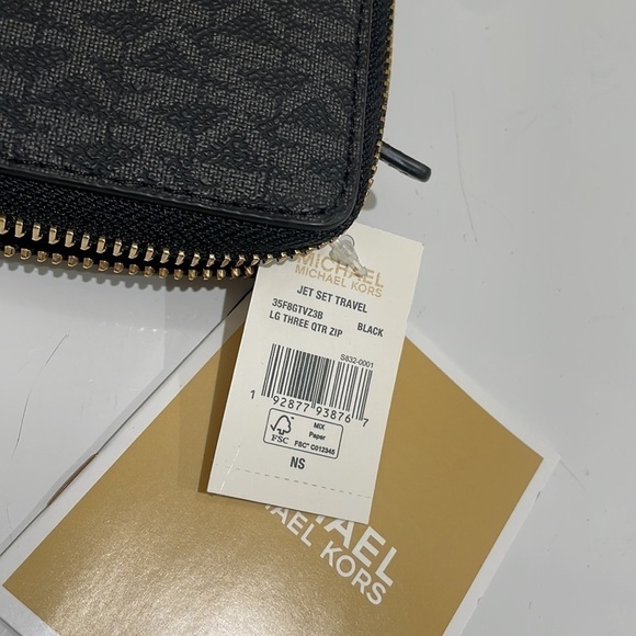 Michael Kors Large Zip Around Black & Gray Leather Logo Wallet—BEAUTIFUL! NWT - Picture 5 of 9